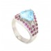 Handmade 925 Sterling Silver Women natural Blue Topaz Ruby Stone Ring Size 17